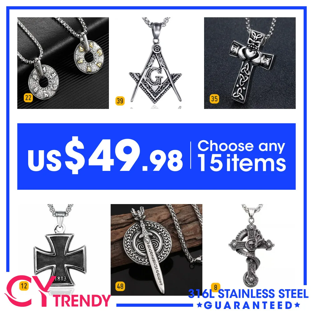 

Wholesale Item $49.98 Get 15pcs Hot Sell Stainless Steel Pendant Necklace With Chain