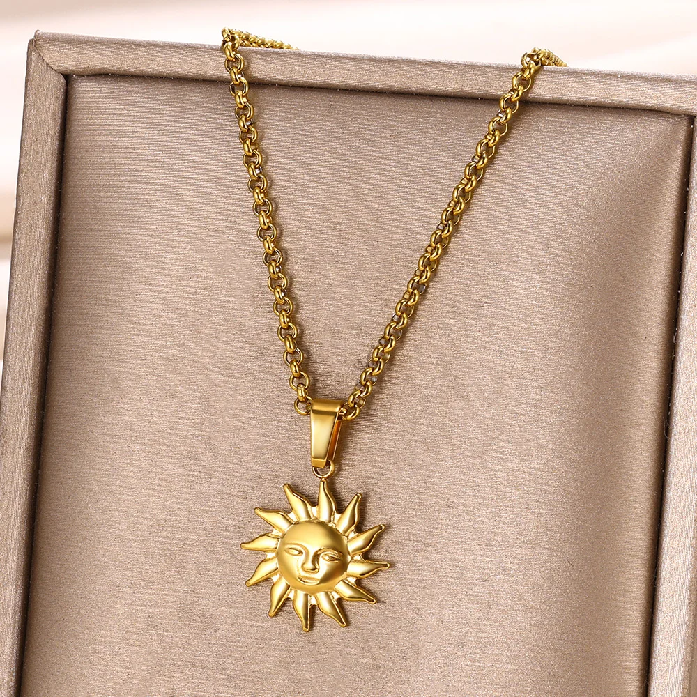 Edelstahl Halsketten Für Frauen Sonne Mond Anhänger Schlüsselbein Kette Exquisite Böhmische Mode Schmuck Geschenk Zubehör – Detail 18