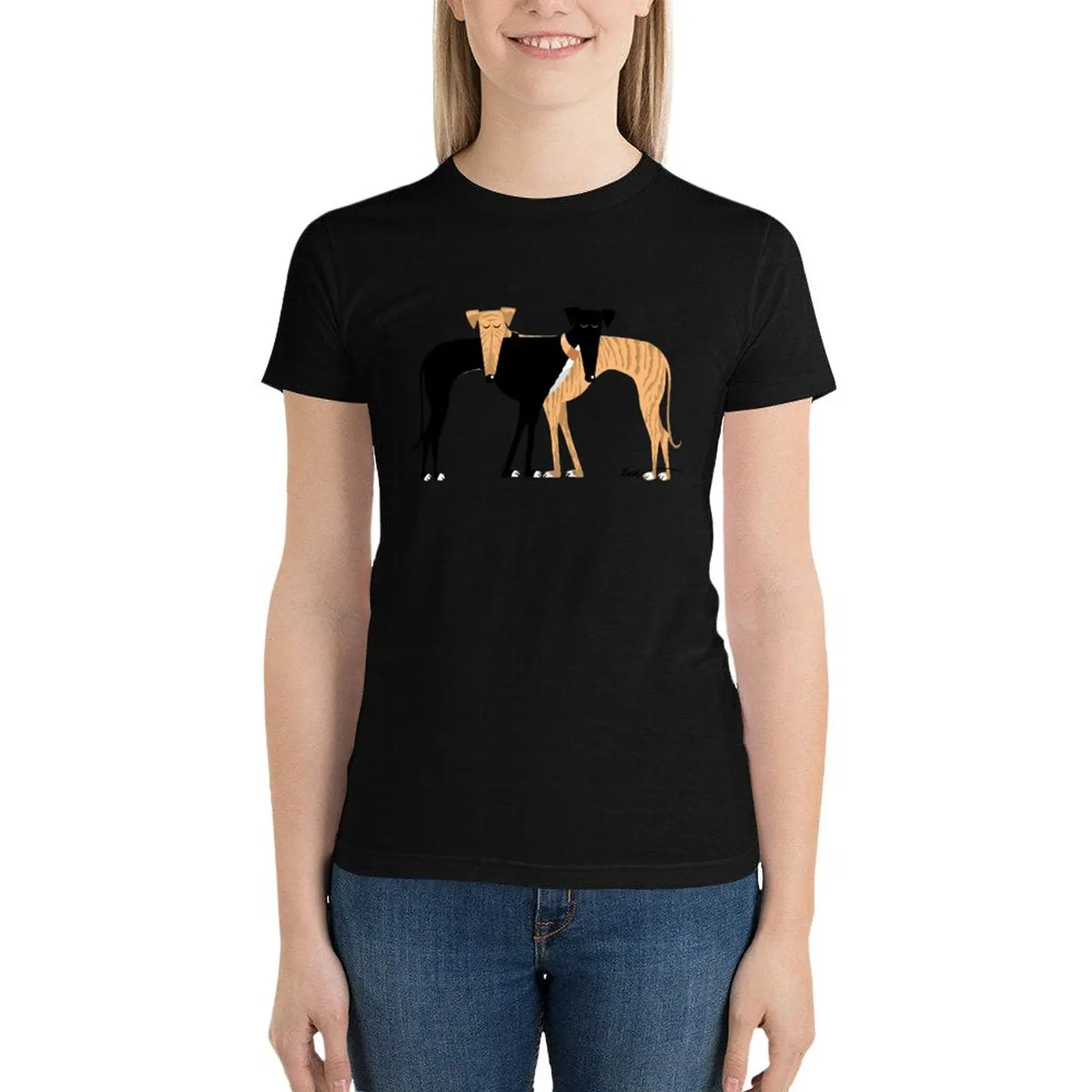 Head Rest Brindle Hound: T-Shirt cute tops aesthetic clothes white t shirts for Women