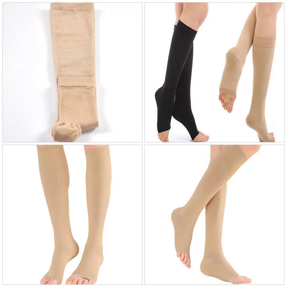 1Pair Open-Toed Knee-High Compression Stockings for Women Premium Breathable Elastic Calf Socks Promote Venous Return Reduce