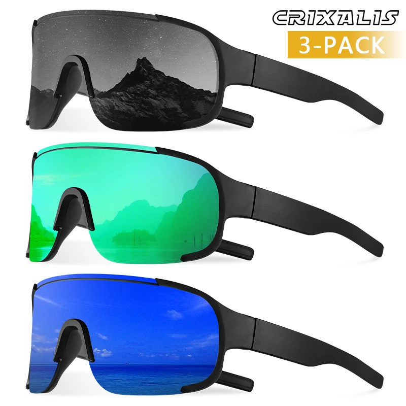 CRIXALIS 3PCS Outdoor Sports Sunglasses for Men Women Oversized Mirror Cycling Sun Glasses Goggles Female Skiing Shades UV400