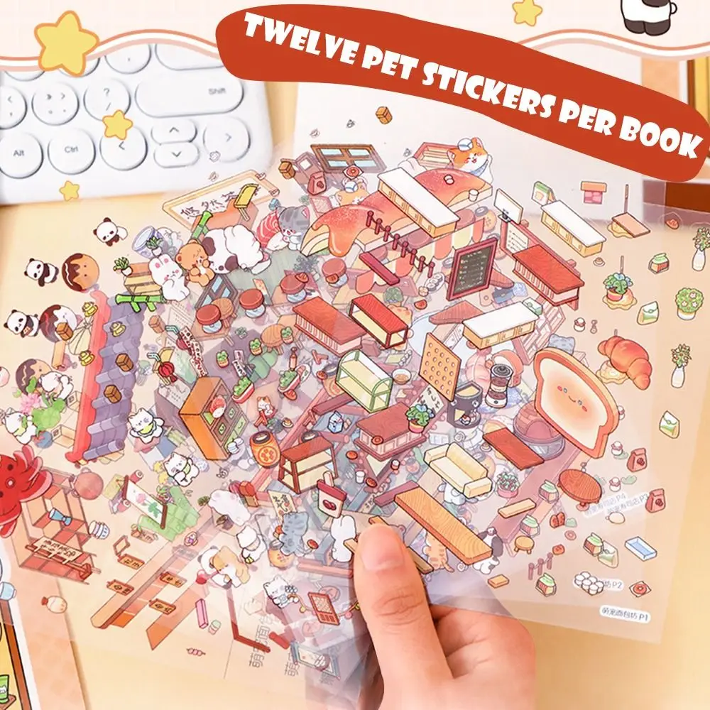 Cartoon 3D Landscape Sticker Book Three-dimensional DIY Cabin Scene Pocket Sticker Miniature Scene Book Student Kid Child