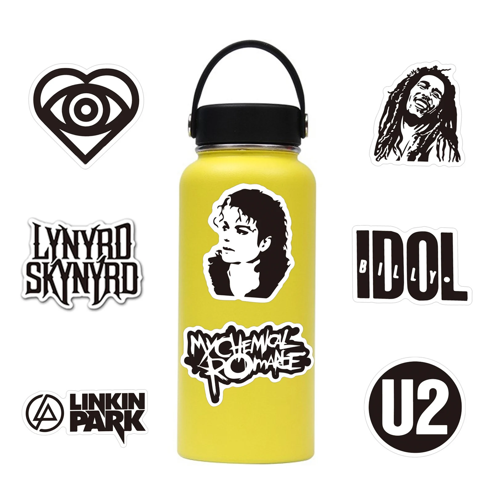 50PCS Rock Music Stickers White and Black Stickers Fashion Band Graffiti for Ipad Car Phone Guitar Motorcycle Skateboard Luggage