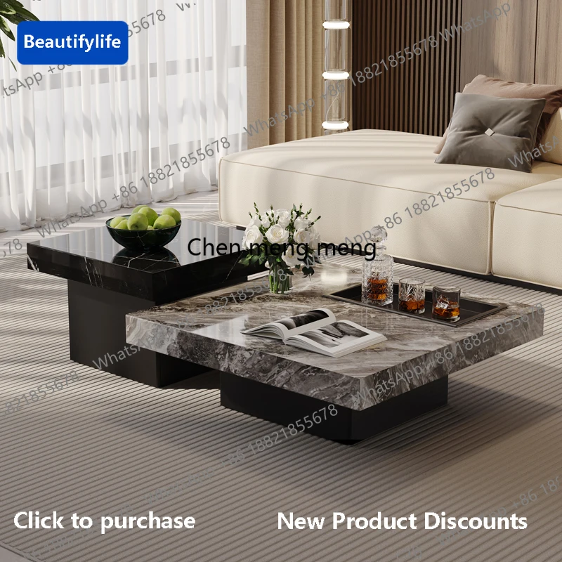

A56 Rustic Design Coffee Table Style Marble Luxury White Modern Coffee Table Decor Center Space Meuble Salon Living Room Furnitu