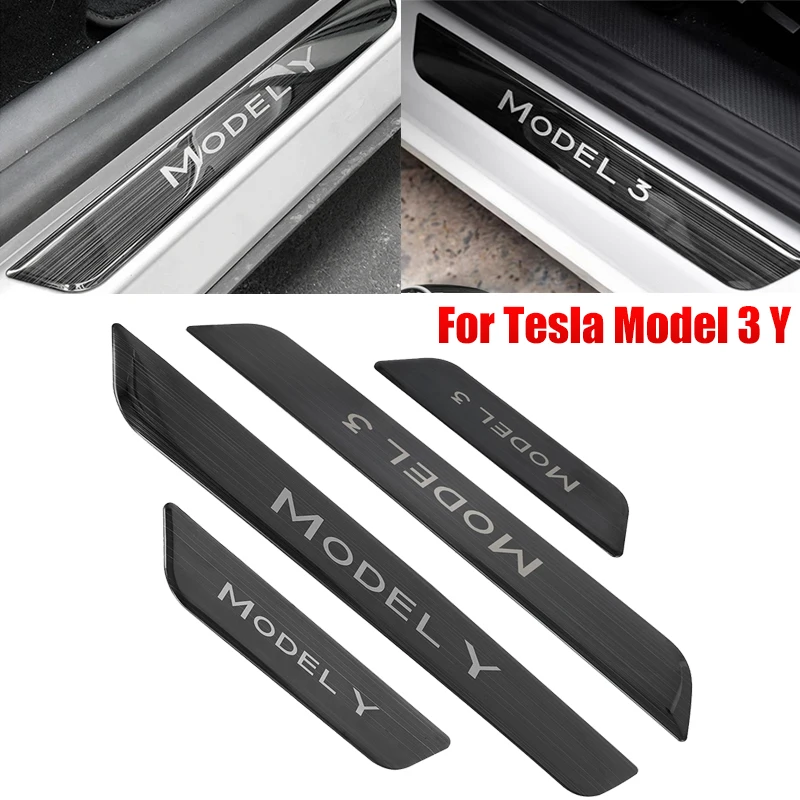 Front Rear Door Sill Decoration Wrap Cover For Tesla Model 3 Y 2017-2021 2022 2023 Model3 Accessories Pedal Protection Strip