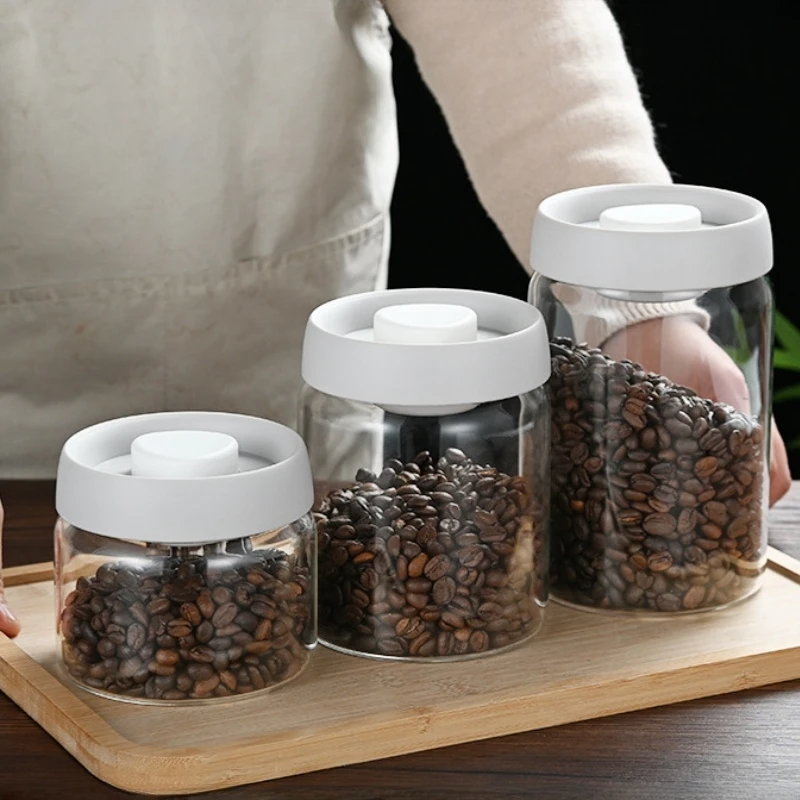 Coffee Beans Vacuum Sealed Tank Glass Sealed Jar Household Moisture-proof Air Extraction Airtight Container Household Coffee Set