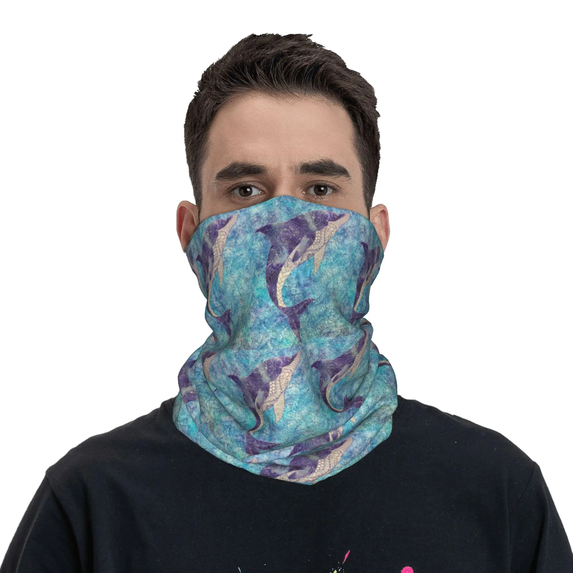 Ethnic Retro Dolphin Print  Bandana Neck Cover Printed Mask Scarf Cycling Scarf Running for Men Women Adult All Season