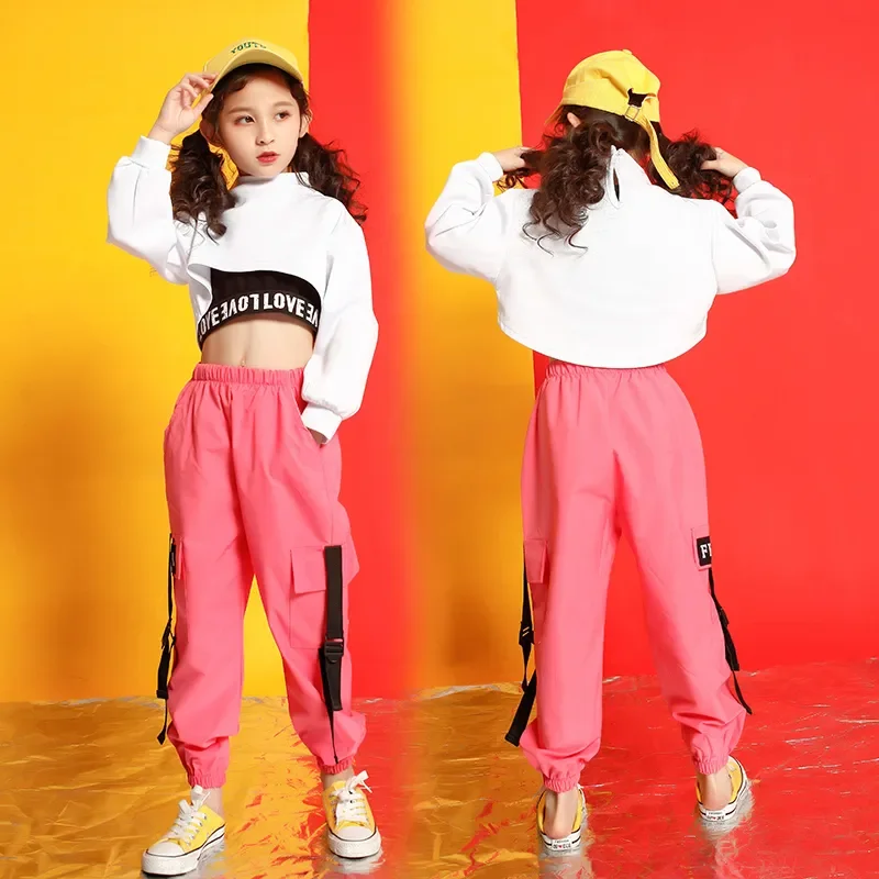 Costume de salle de Rhpour filles, vêtements Hip Hop pour enfants, sweat-shirt court, chemise et pantalon décontractés, danse jazz interdite, phtalStreetwear