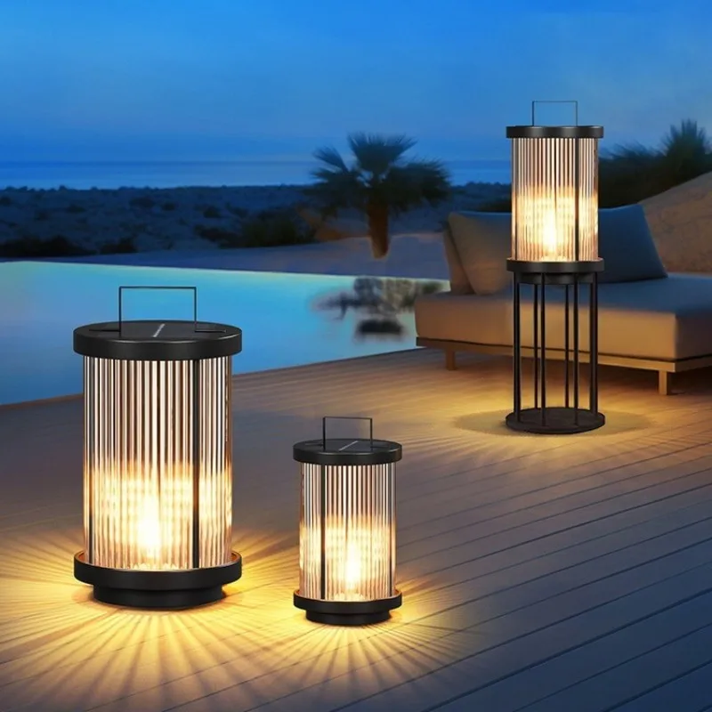 Outdoor Waterproof Solar Garden Lamp Glass Lantern Garden Floor Lamp Street Lamp Villa Courtyard Lawn Light