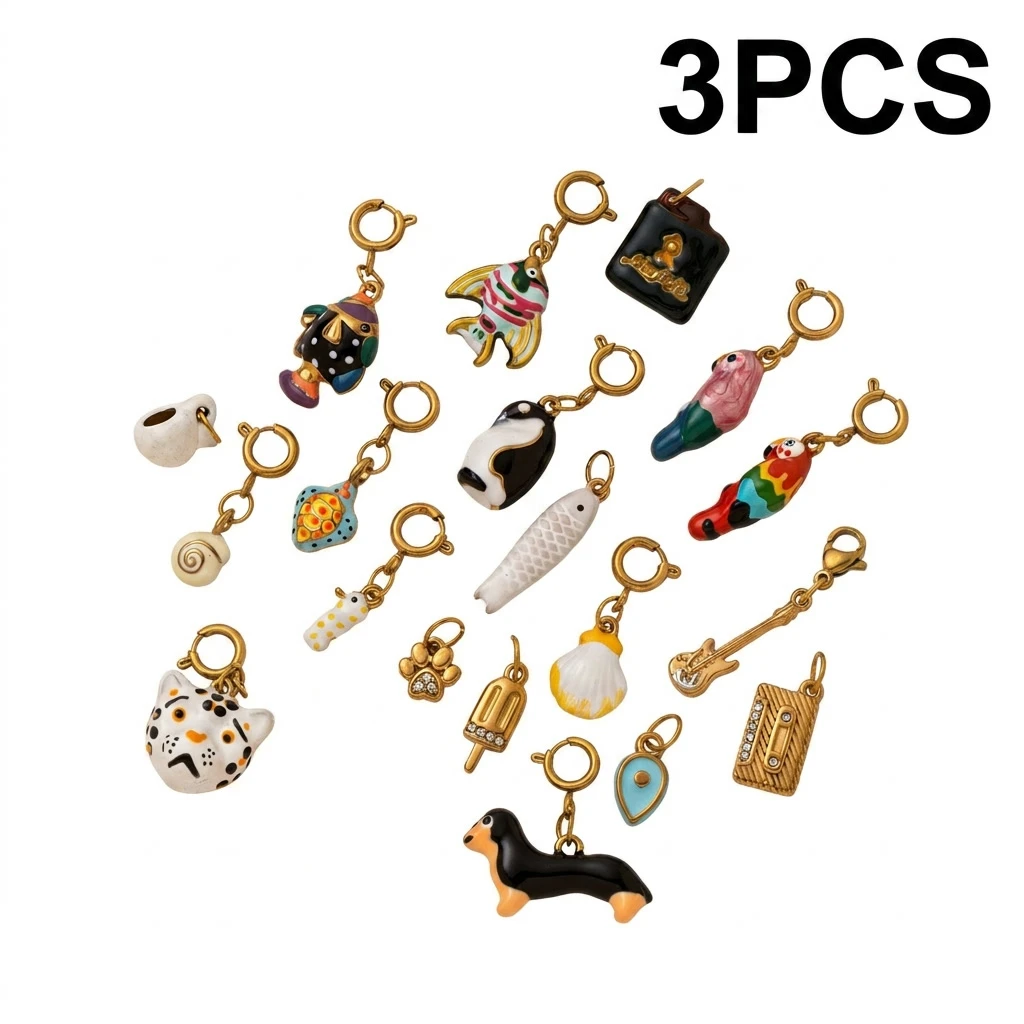 3 Stück frische und schlichte neue Anhänger aus der Tier-Serie mit kleinen Hunden und Katzen aus 316 Edelstahl, wasserdicht, farberhaltend, zum Selbermachen von Schmuck. – Detail 2