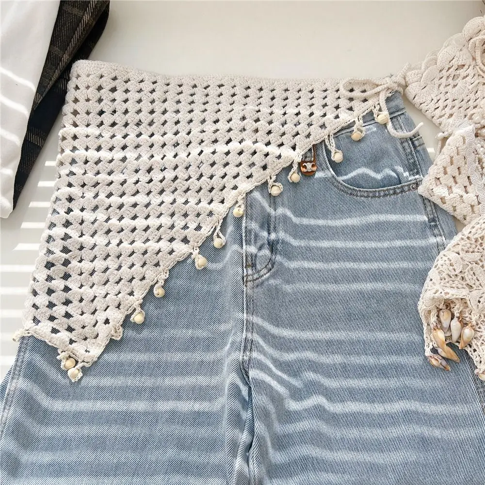 Bohemian Tassel Knitted Triangle Scarf Countryside Style Exotic Crochet Flower Scarves Scarf Accessories Cloak Fart Curtain