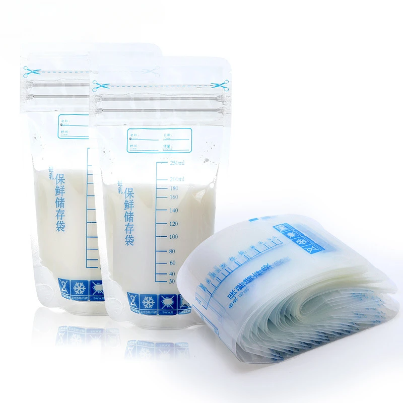 30Pcs 200ML Breastmilk Storage Bag Self Standing Baby Food Storage Containers No Leak Milk Freezer Bags Safe Feed PET Free