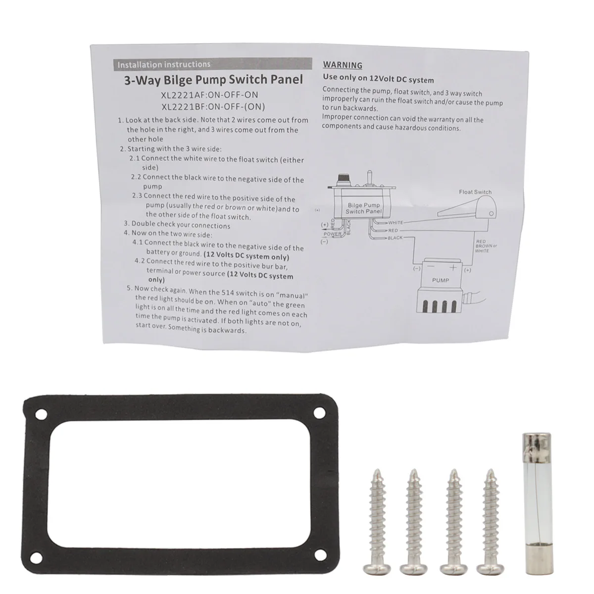 Marine Bilge Pump Switch Panel 3-Way Manual-Off-Auto DC 12V Toggle Switch with LED Indicators Main Spindle