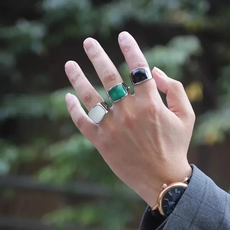 Simple Korean Style Rings for Men Women Black Cat Eye Stone Fashion Stainless Steel Wedding Band Jewelry Accessories Wholesale