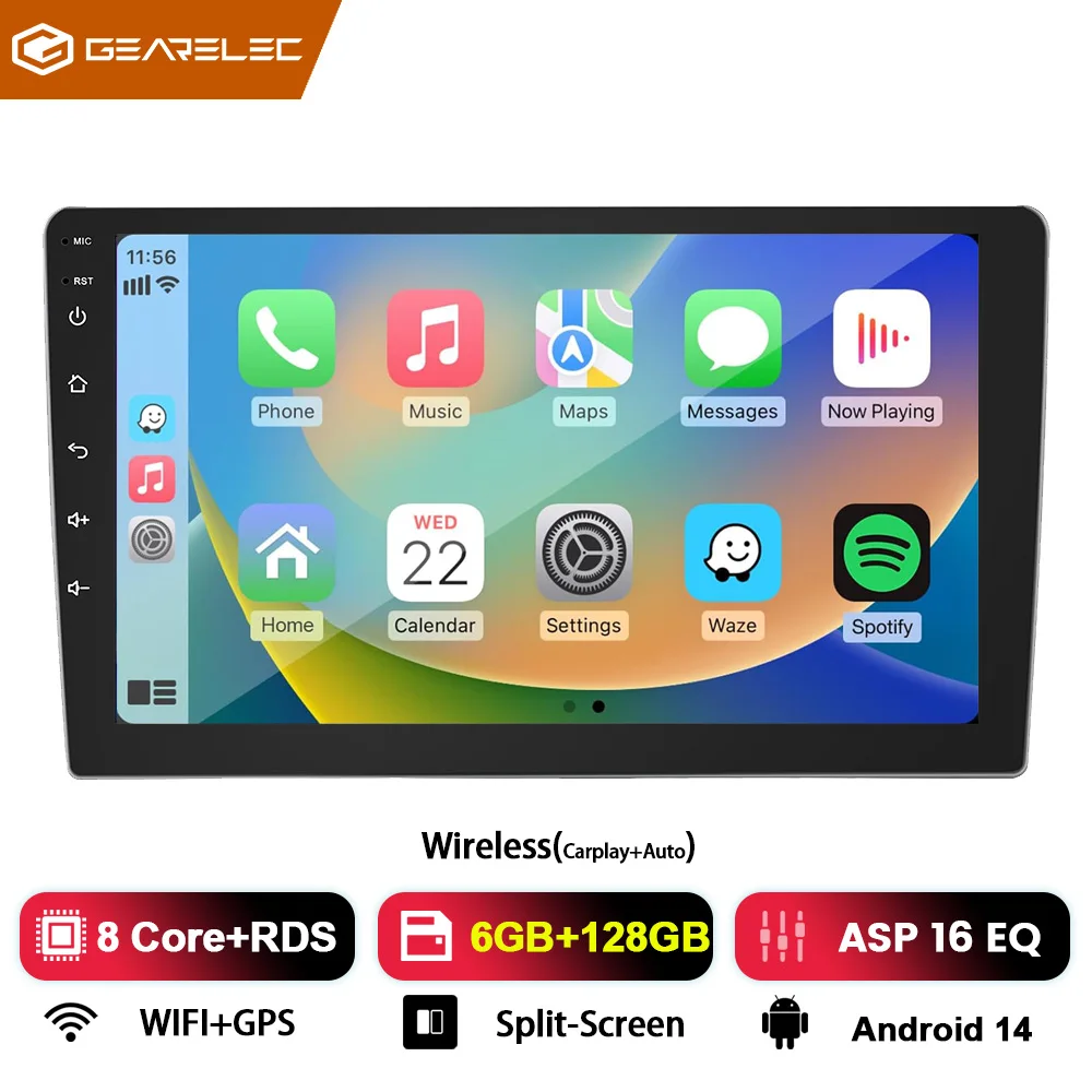 GEARELEC 9 inch autoradio Carplay multimediaspeler navigatie Android Auto GPS WIFI 8 + 128G universeel 2 Din autoradio voor Nissan Hyundai Toyota Honda Ford