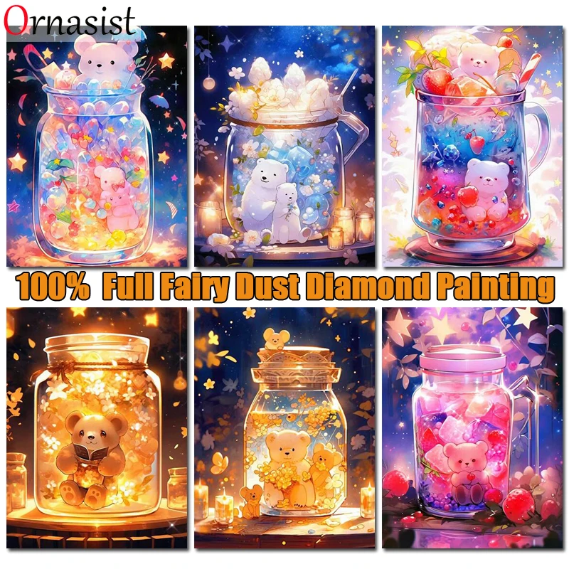 

AB Drill Diamond Painting Fairy Dust Mosaic Cup Bear Full Square Crystal Diamond Embroidery Cross Stitch Landscape Wall Decor