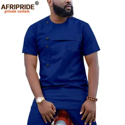 AFRIPRIDE-Ensemble de vêtements africains pour hommes, chemise Dashiki, haut court, tenue décontractée à manches courtes, pantalon Ankara, A1916032, 2 pièces, 2022