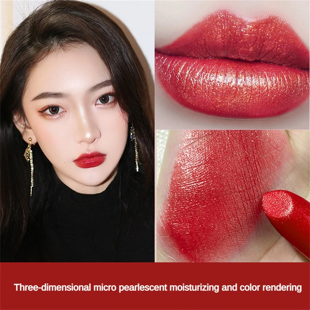 เครื่องสำอางลิปกลอสสีชมพู lipstik Tahan lama สีทึบเครื่องสำอางปากแดงไม่ซีดจาง