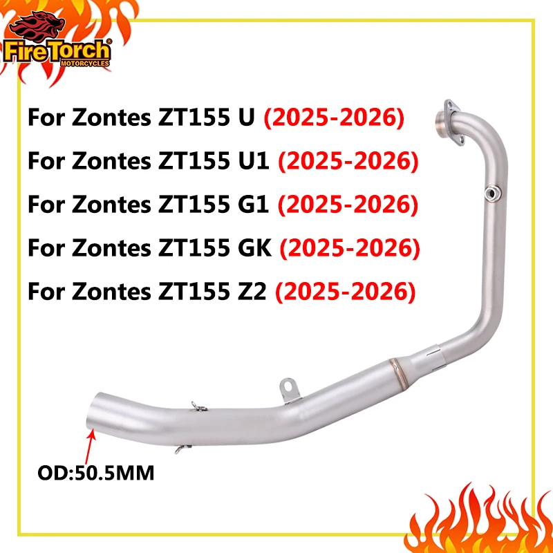 

Slip On For Zontes ZT155 U U1 G1 GK Z2 2025 2026 Motorcycle Exhaust Escape System Stainless Front Middle Link Pipe 51mm Muffler