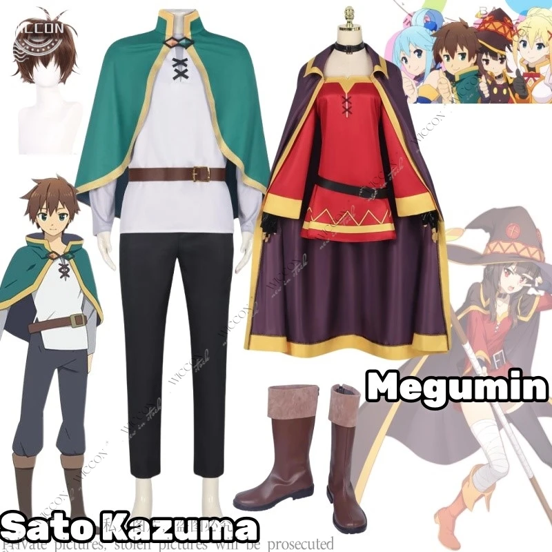 Sato Kazuma Megumin Anime Cosplay Costume Wig Shoes Woman Man God’s Blessing on this Wonderful World Traverser Magician