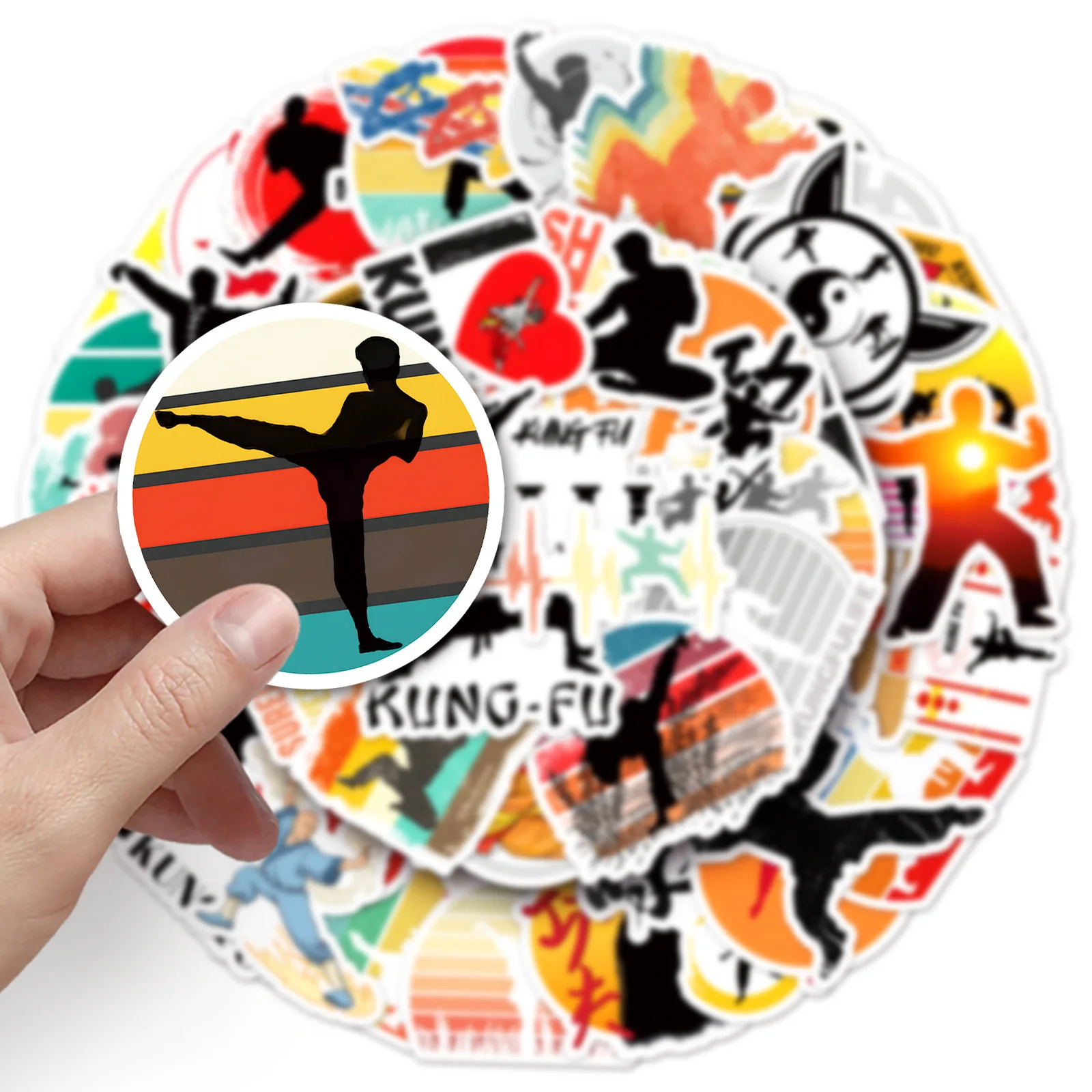 สติกเกอร์ลายการเคลื่อนไหวกังฟูเทควันโดจีน 10/50 ชิ้น สำหรับตกแต่งสโนว์บอร์ด แล็ปท็อป กระเป๋าเดินทาง ลายการ์ตูนกราฟฟิตี้