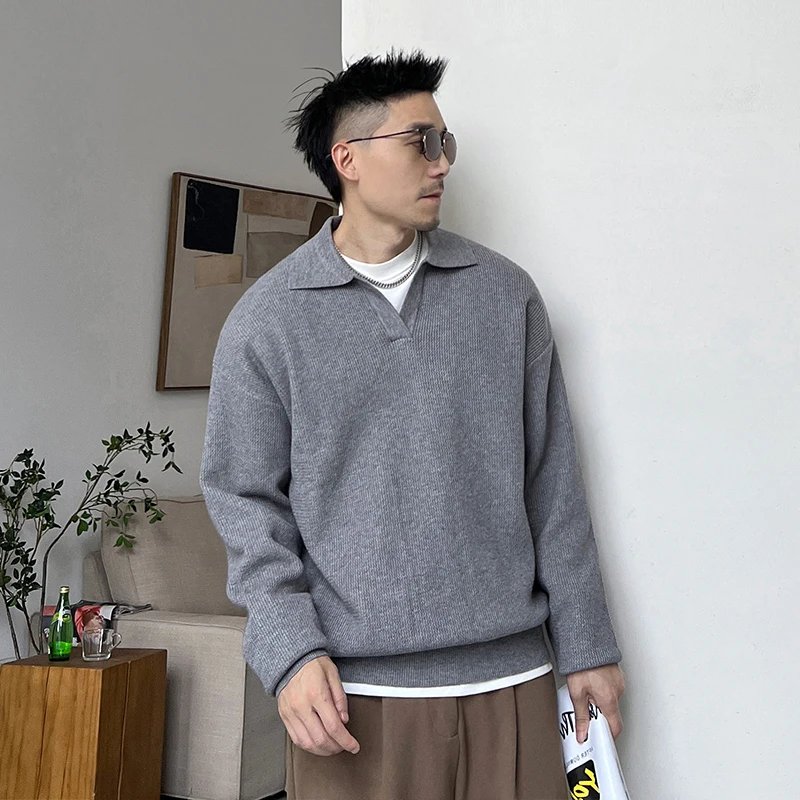

Повседневный мужской вязаный свитер с длинным рукавом, свободного кроя, из полиэфирного волокна, для зимнего сезона, модная уличная одежда