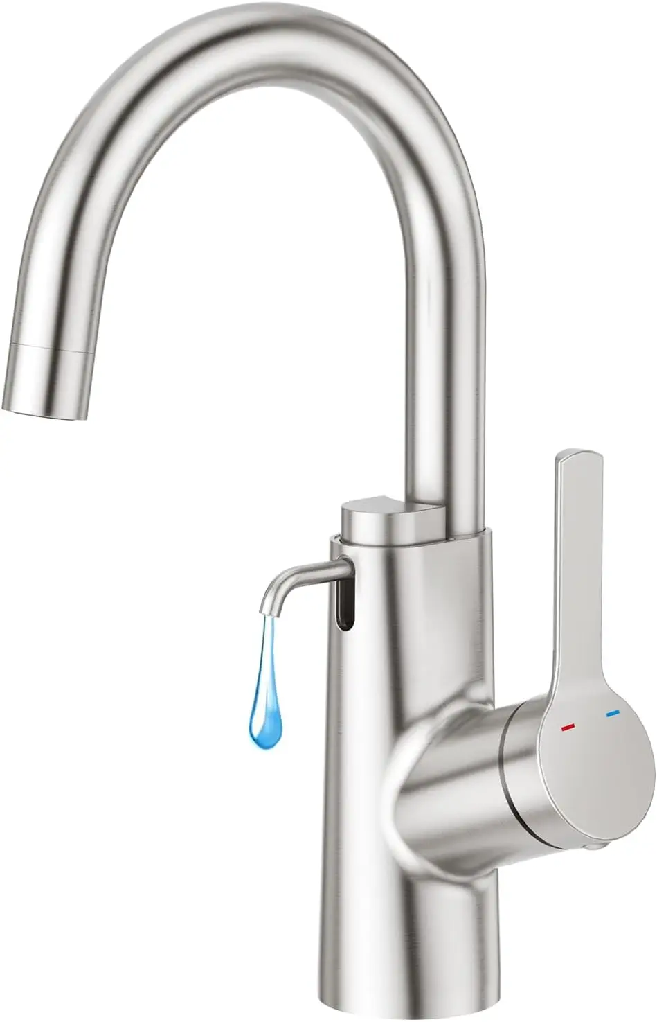 

Bar Sink Faucet Single Hole, Brushed Stainless Steel 360° Swivel Single Handle with Integrated Soap Dispenser for Kitchen Prep,