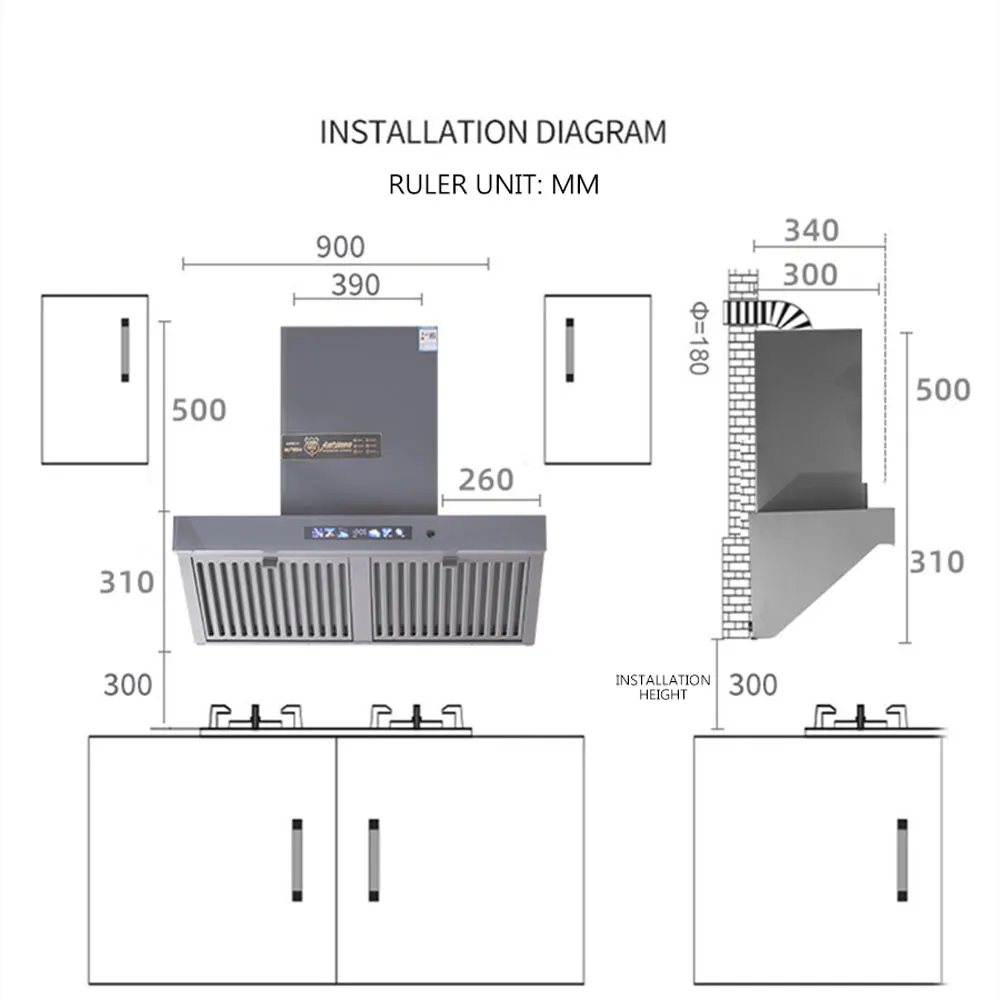 Range hoods Household kitchens Range separators Cabinet type high suction range hoods Body sensing range hoods