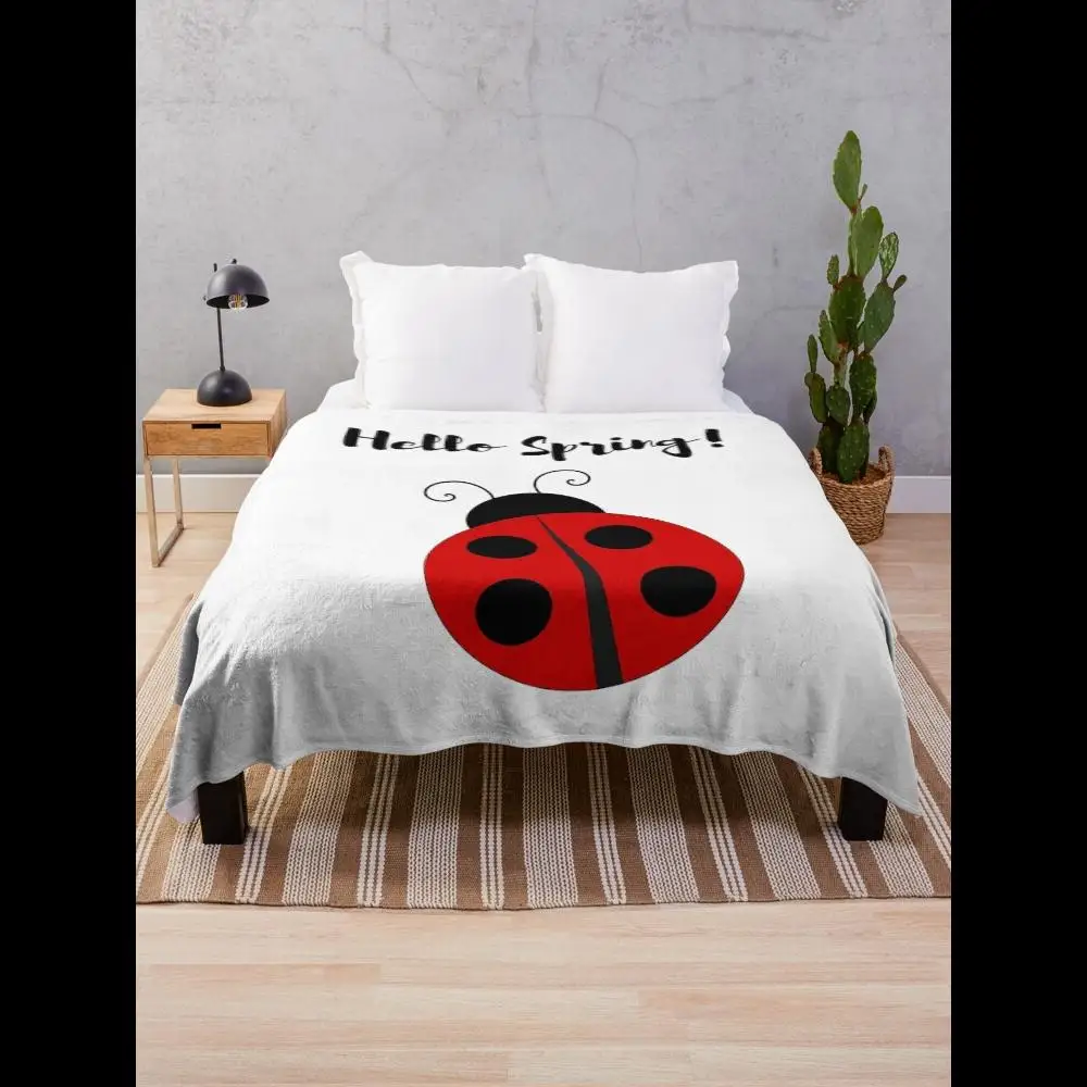 

Cute Funny Spring Summer Printed Hello Happy Graphic Ladybug Throw Blanket for Cozy Comfort