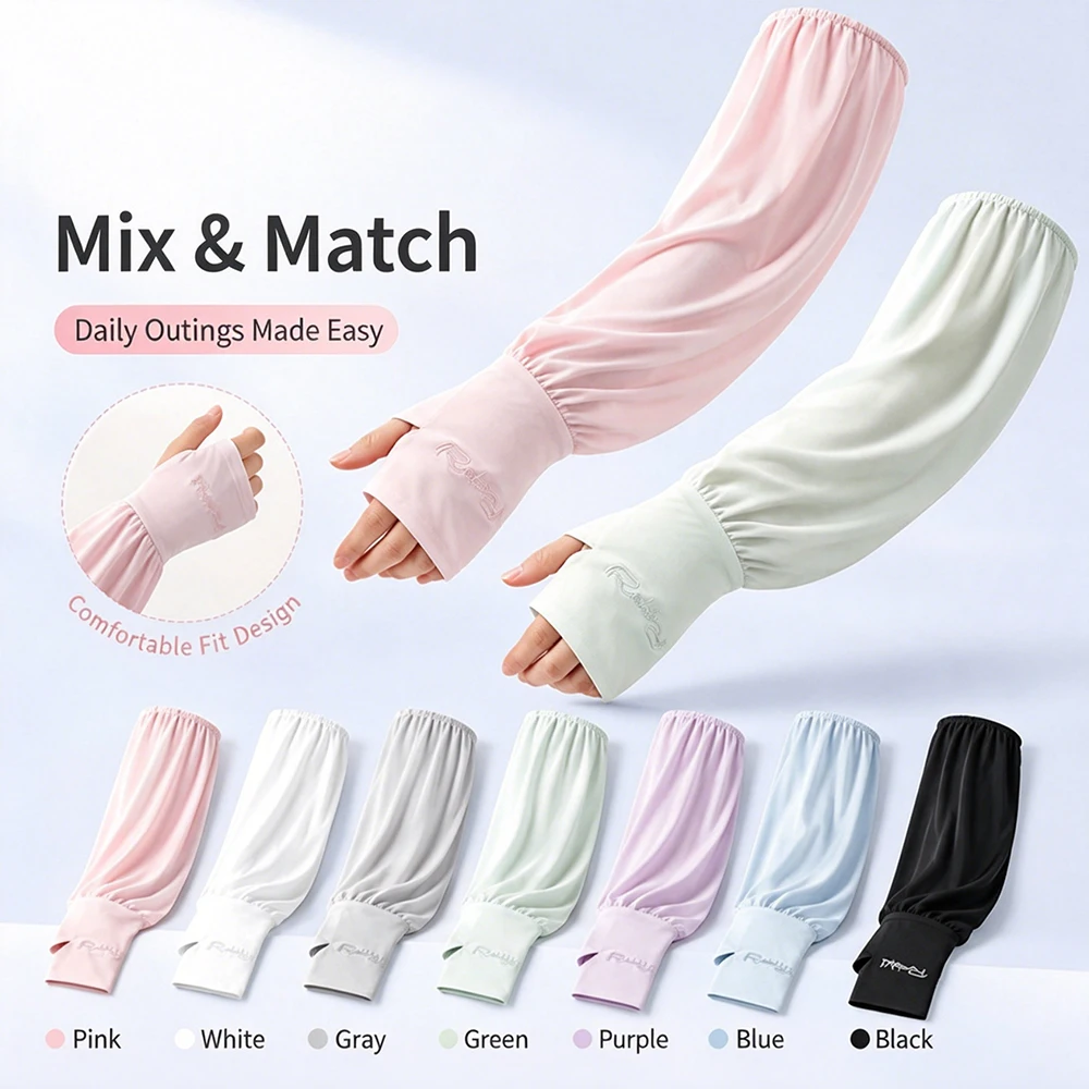 R Letter Arm Sleeves,Solid Color Loose-fitting Sunscreen UV Protection Ice Silk Arm Protectors for Cycling,Driving Oversleeve