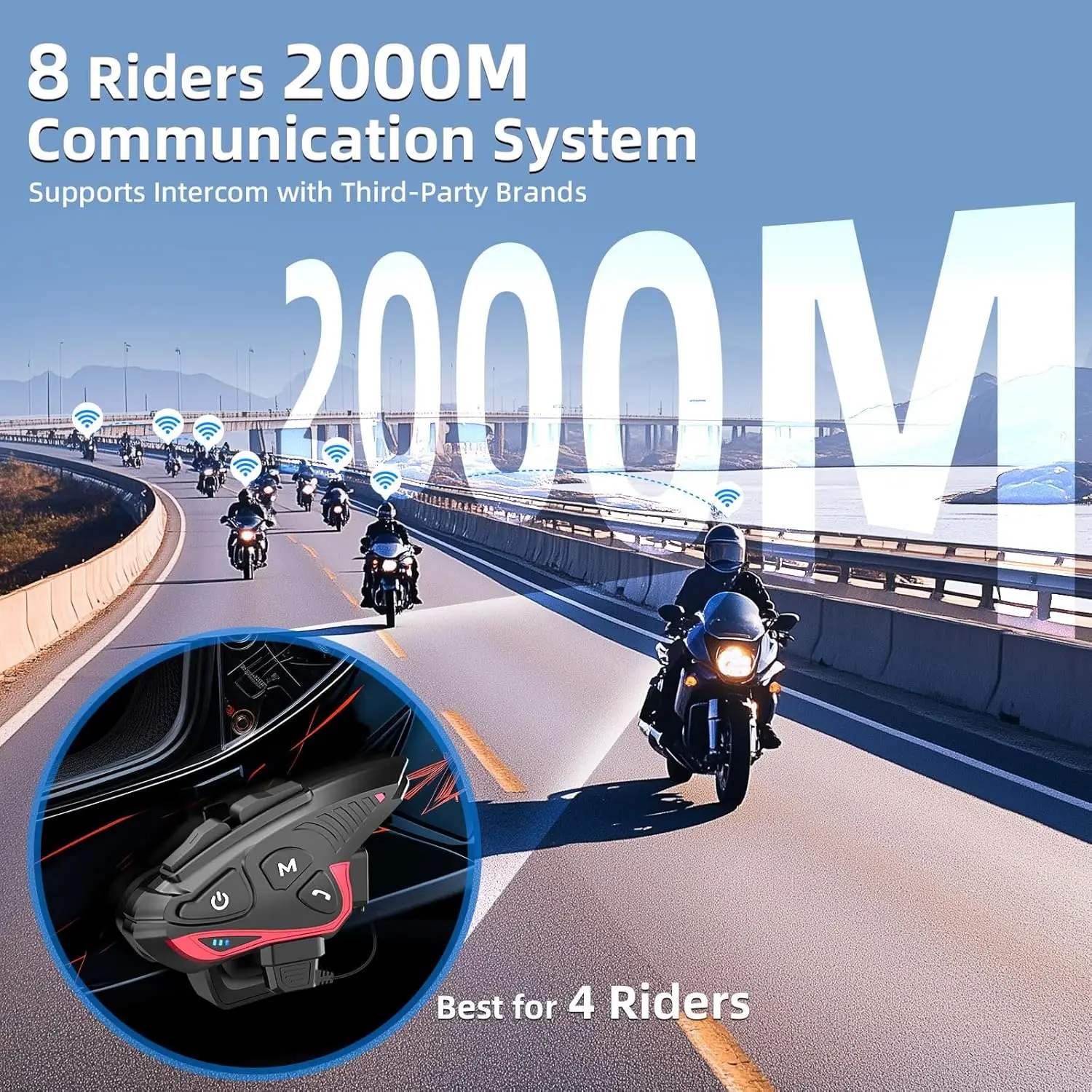 Moman casque de moto Bluetooth Interphone casque casque CP-S 8 coureurs 2000M groupe casque système de Communication moto