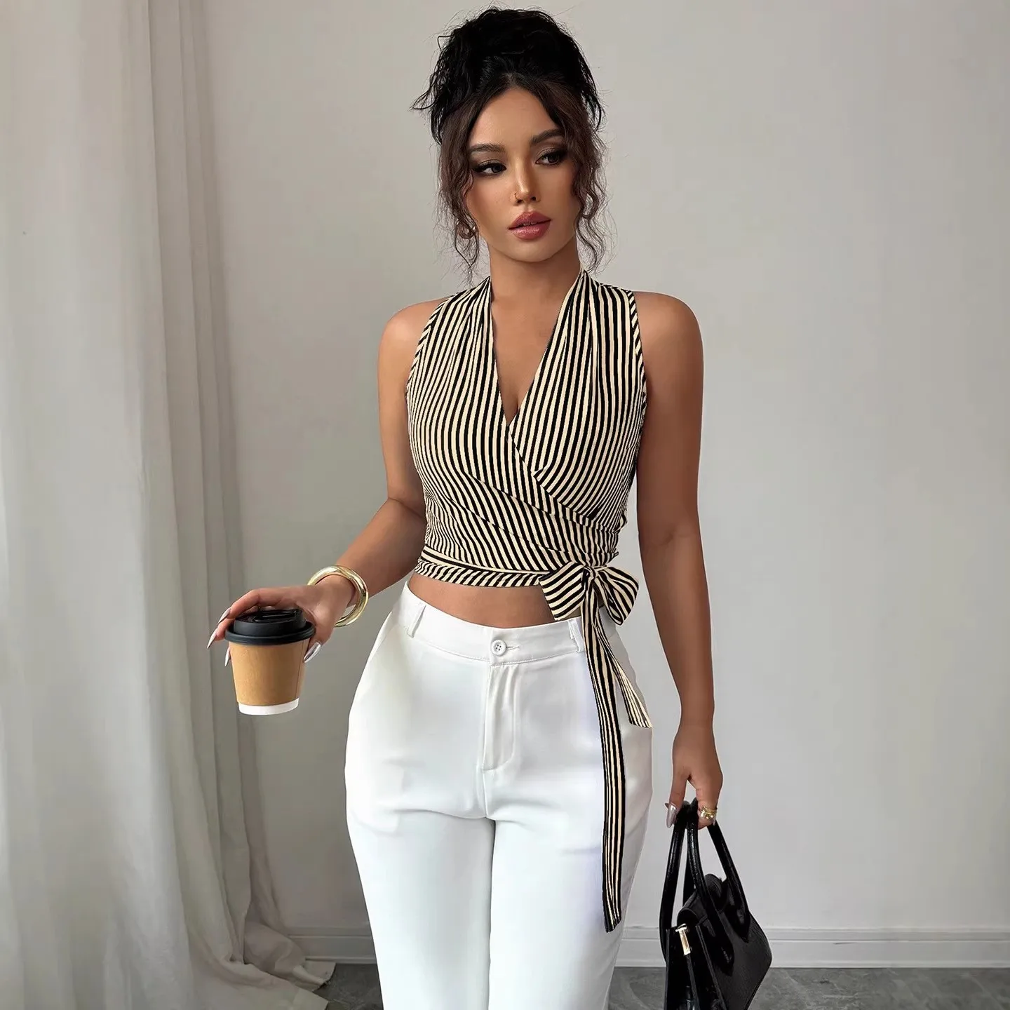 Swimwear Woman 2025 Bikini Crop Top High Waisted Pants Bikinis Women's Two-piece Wrap Front Two Piece Swimsuit Bikini Set