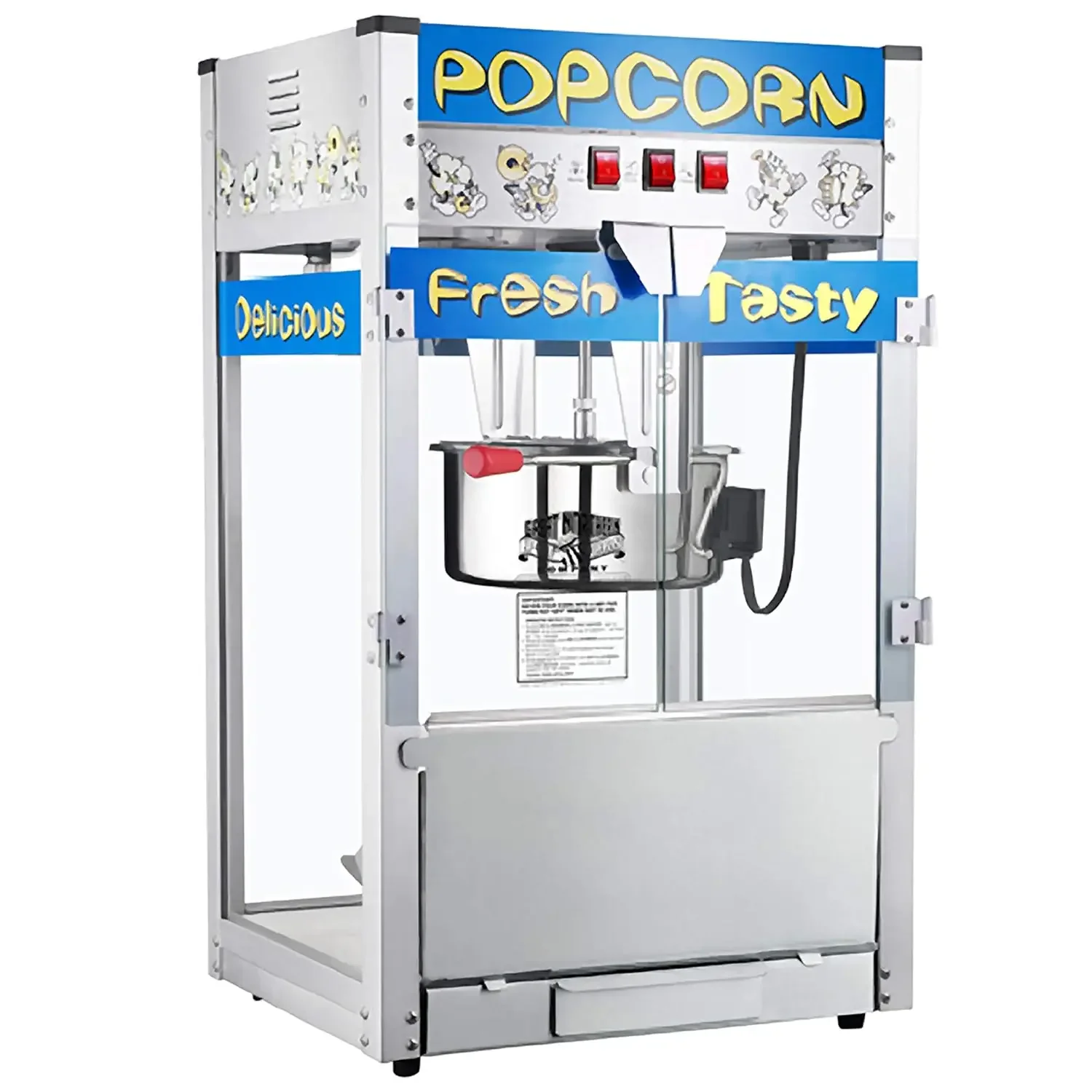 Popcorn Pop Heaven Popcornmachine - 12oz roestvrijstalen ketel, afwijkende kernbak, verwarmingslicht en accessoires (blauw)