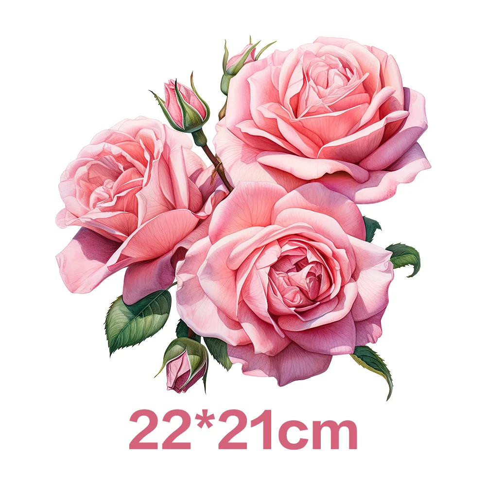 20 types Beautiful Pink Rose Blossoms DTF Thermo Sticker Decals Heat Transfer Clothes Clothing Crafts Diy Accessory wholesale