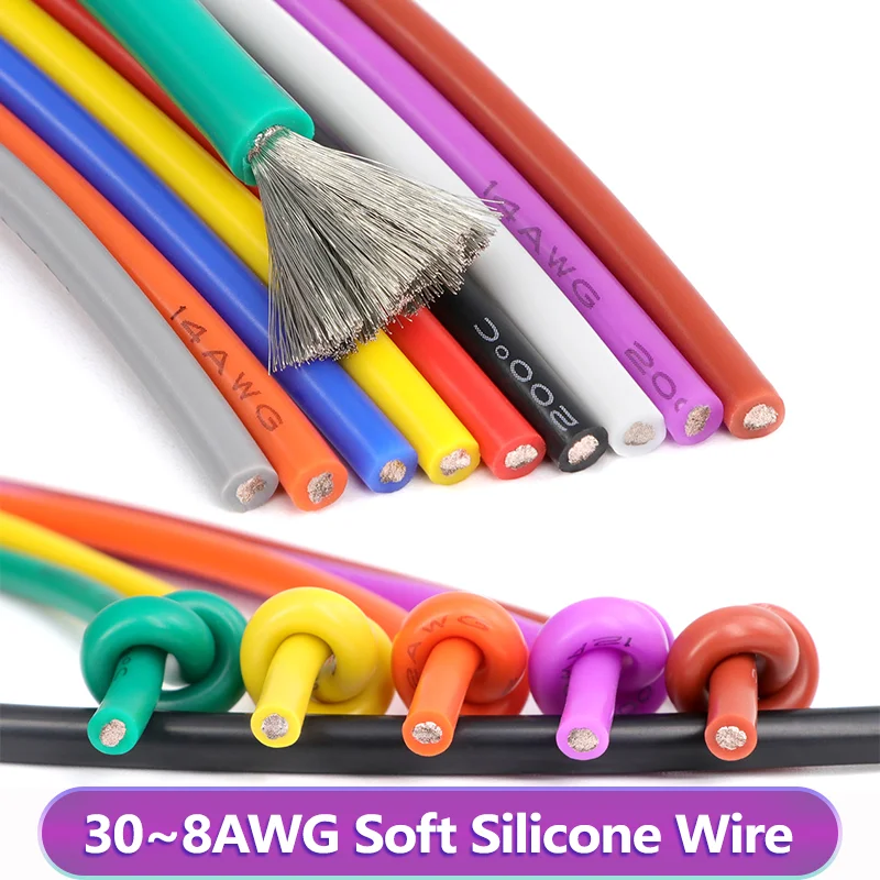 3/5/10M Ultra Soft Silicone Wire 30AWG-8AWG Heat Resistant Flexible High Temperature Tinned Copper Cable for Battery Automotive