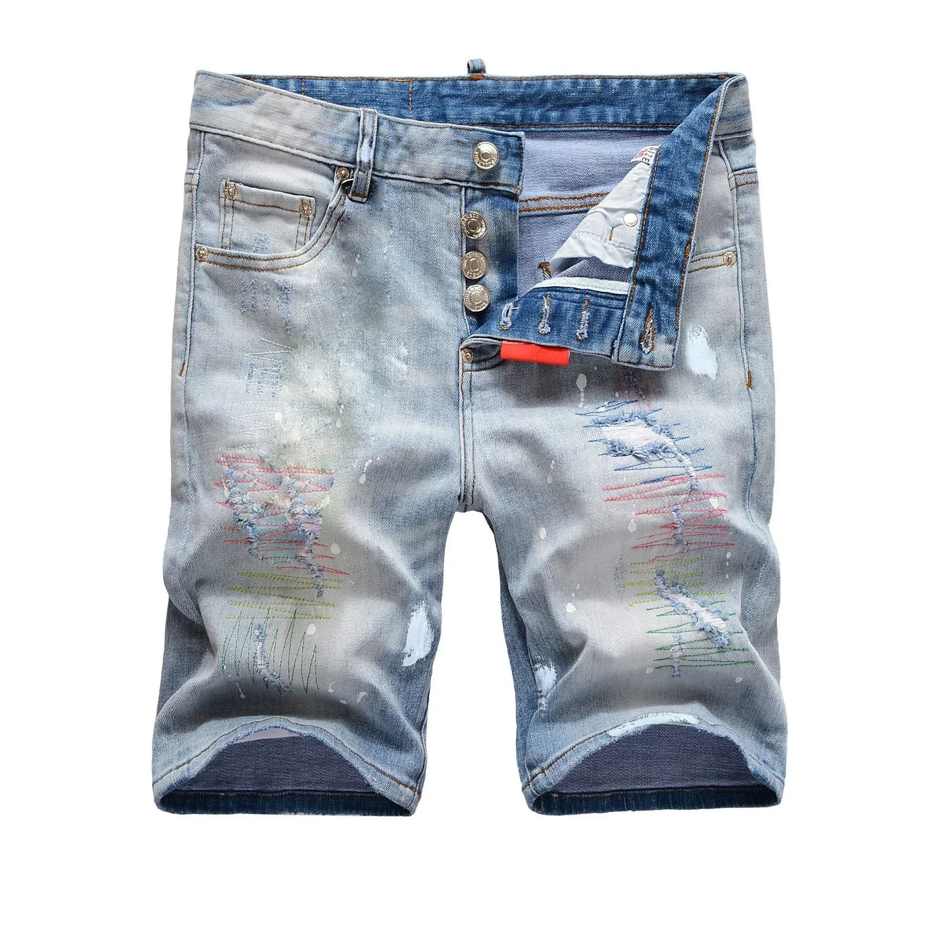 Summer Mens Ripped Jeans High-quality Hip Hop Street Slim Fit Jeans Luxury Male Stretch Skinny Blue Denim Shorts 58 Men Clothing - Image 4