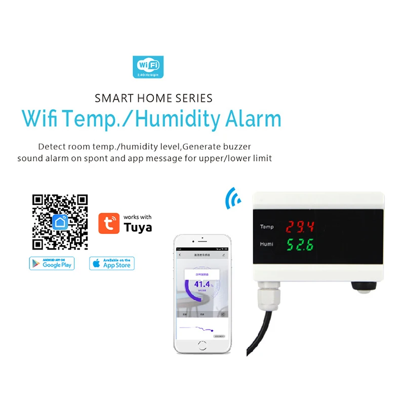 

Tuya WiFi Temperature Sensor Thermometer Detector Smart Life App Alert Home Thermostat Control Alarm Remote Monitor Freezer Test