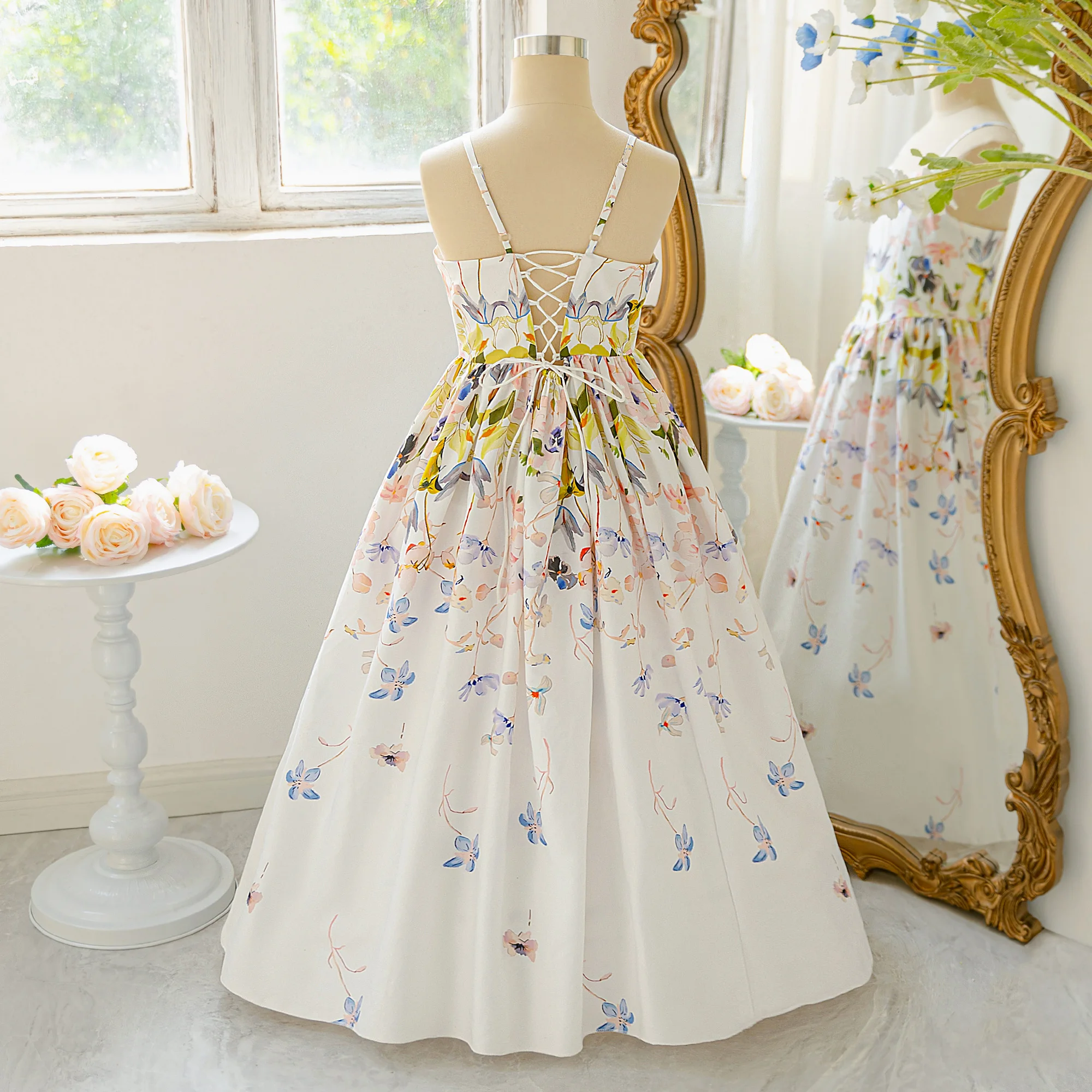 Backless Flower Party Girls Dress Elegant Bow White Wedding Bridesmaid Princess Prom Dresses Girl Birthday Prom Evening Costumes