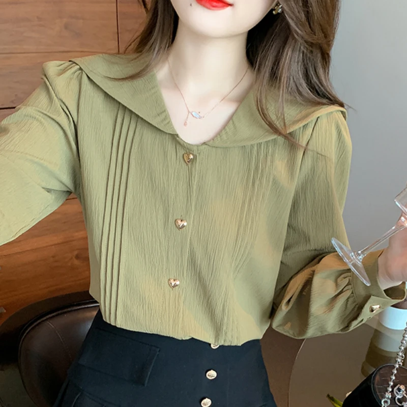 Blusas Mujer De Moda Chiffon Blouse Voor Vrouwen Kleding Zwarte Lange Mouw Shirts Vrouwelijke Elegante Effen Tops Gesplitste Knoop Basics