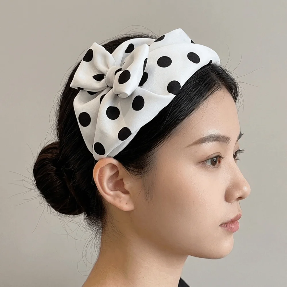 Fashion Oversized Polka Dot Headband Breathable Soft Fabric Half Hat Style Hairband Lightweight Non-slip Wide Hair Hoop Makeup