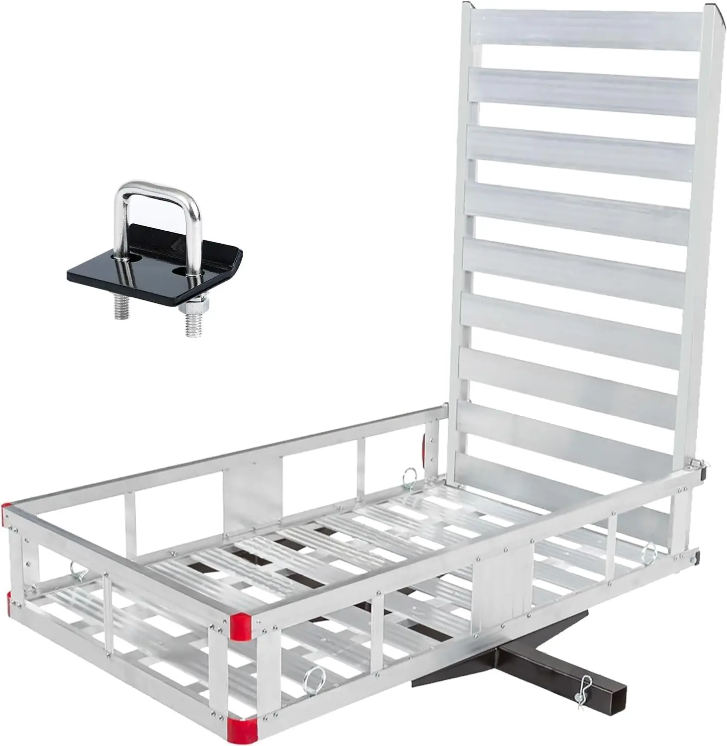 Aluminum Hitch Mount Cargo Carrier, Heavy Duty Mobility Scooter Transport Rack, Folding Ramp Luggage Basket For Truck SUV Car, Rear Receiver Luggage Holder, Silver, 1 Piece Set