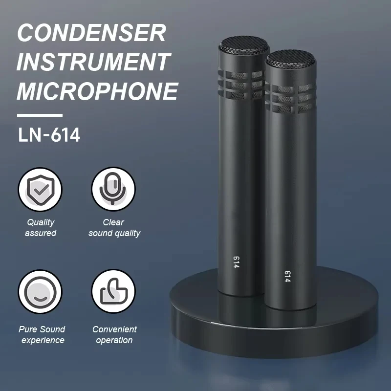 1 par de micrófonos de condensador supercardioide de LN-614, micrófono de instrumento para puesta en escena, grabación Vocal, micrófono de tambor, conector XLR