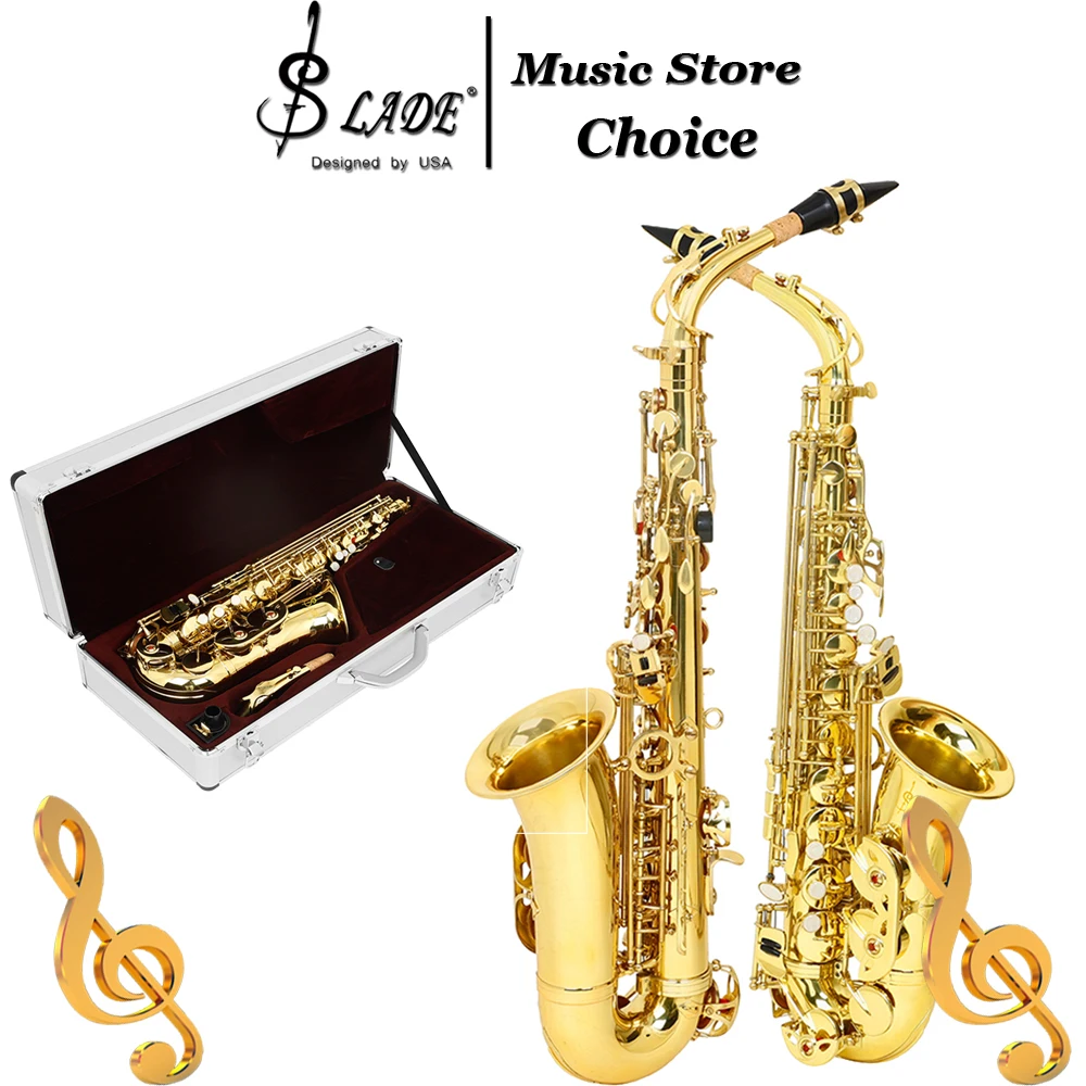 E Flat Alto Saxophone Eb Gold Brass Body White Pearl Keys–Pro Alto Sax with Aluminum Case Hand Engraved Great for Performance