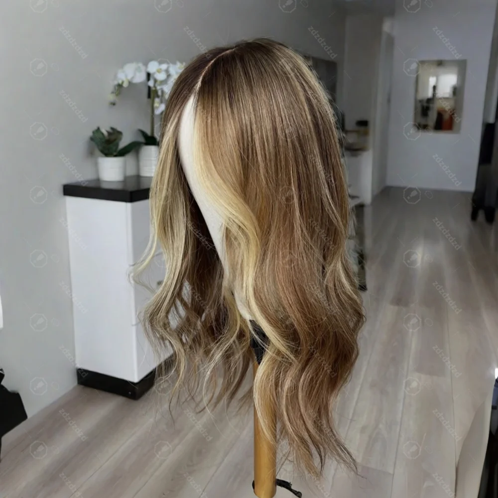 Soft Wave 24Inch Glueless HD Lace Highlight Blond Front Wig Hair Pre Plucked Transparent Lace Hair Wig