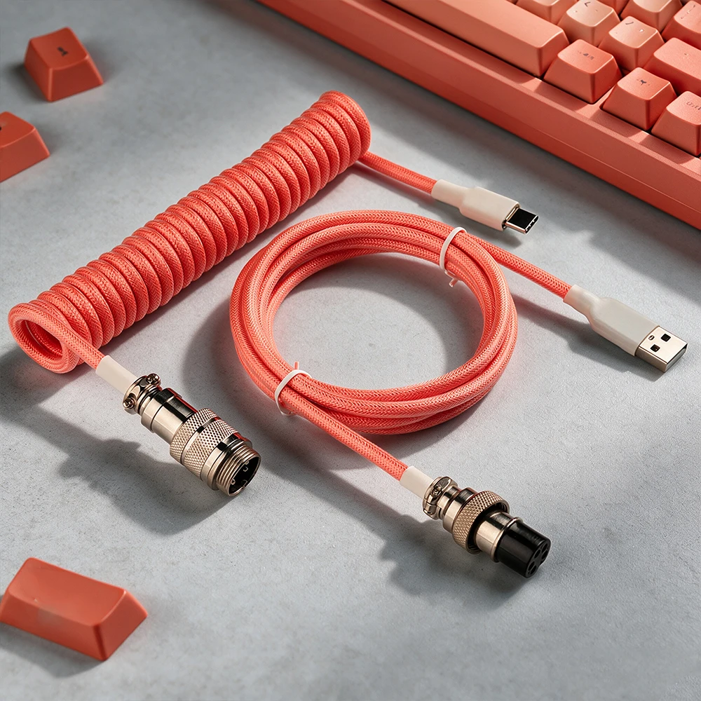 Coiled Cable Keyboard Type-C to USB Detachable Metal Aviator Double Sleeved Wire for keyboard-to-computer connection |black blue