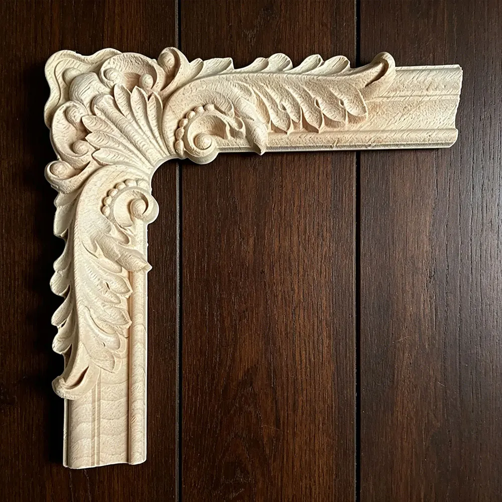 

4PCS 12-20cm Woodcarving Decal Corner Applique Frame Door Decorate Wall Doors Furniture Wooden Miniature Franch Hollow Flower