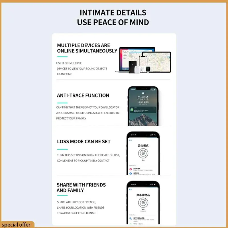 A68Z Anti-Loss Location Tracking Card GPS Locator Smart Tag Support Wireless Charging