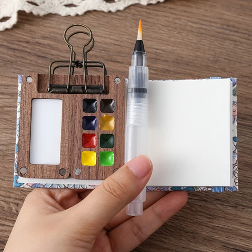 Juego de acuarelas de viaje portátil Schmincke acuarela 8 colores Mini caja de pintura de nogal cuaderno de bocetos suministros de arte para excursiones de estudiantes