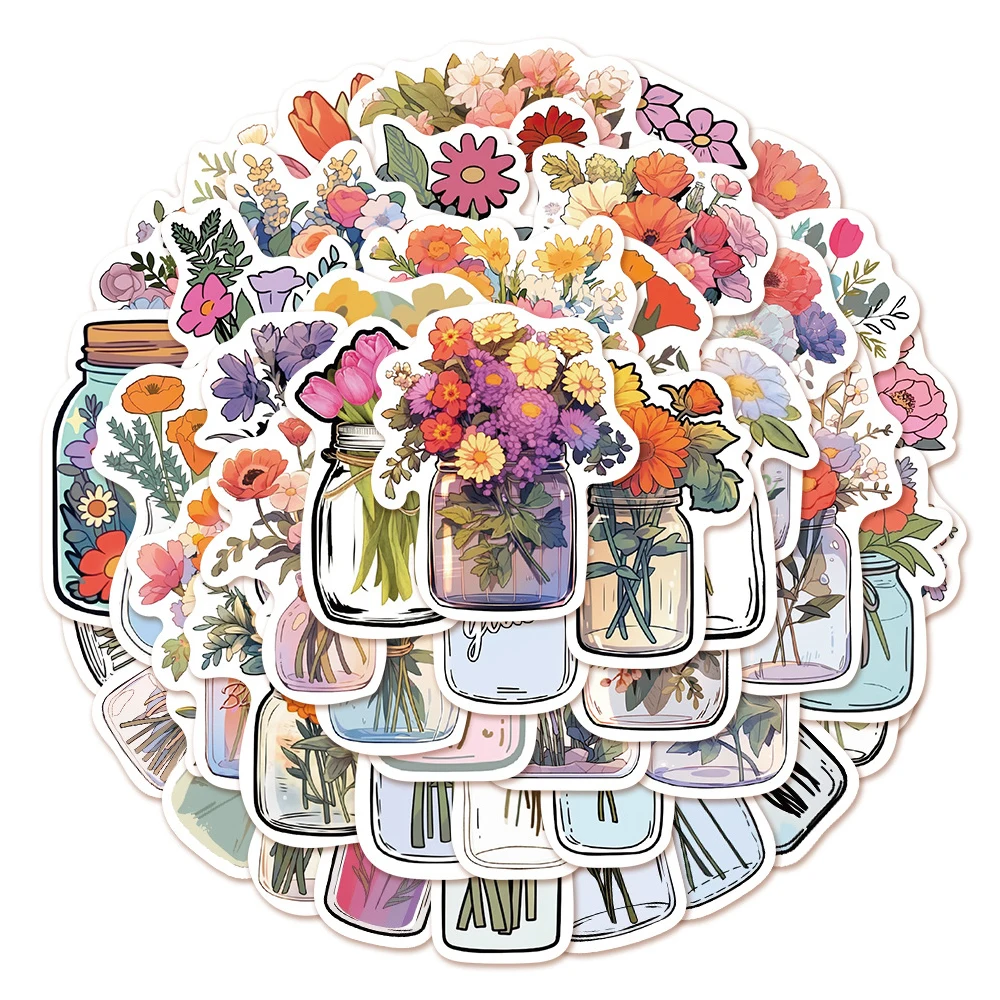 

10/30/50pcs Cute Cartoon Bottle Flower Aesthetic Stickers Waterproof Graffiti Decals DIY Motorcycle Phone Luggage Sticker Decor