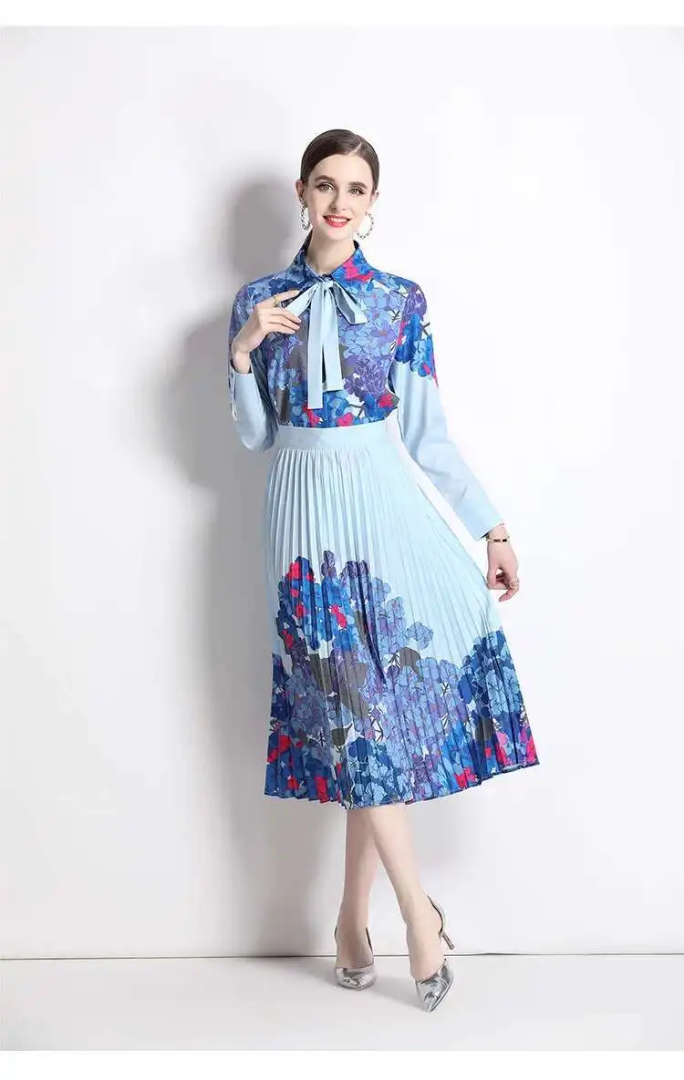 Sicilian Rose Autumn Dress Suit Women\'s Two Piece Suit Lace Ruffle Long Sleeve Shirts + Floral Short Skirt 2pcs Sets Outfit
